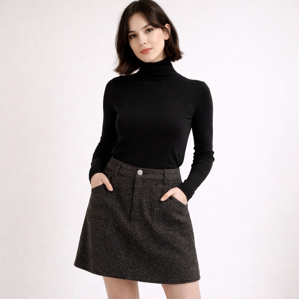 Woolrich Skirt charcoal tweed speckle wool blend mini A-line lined pockets Sz 10